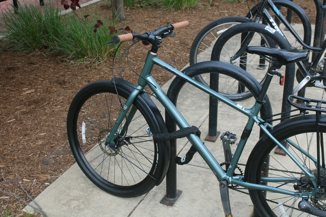 another ebike, with a heavy-duty chain lock through the front wheel and chassis