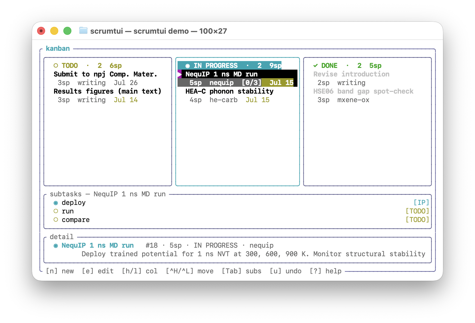 screenshot of kanban view